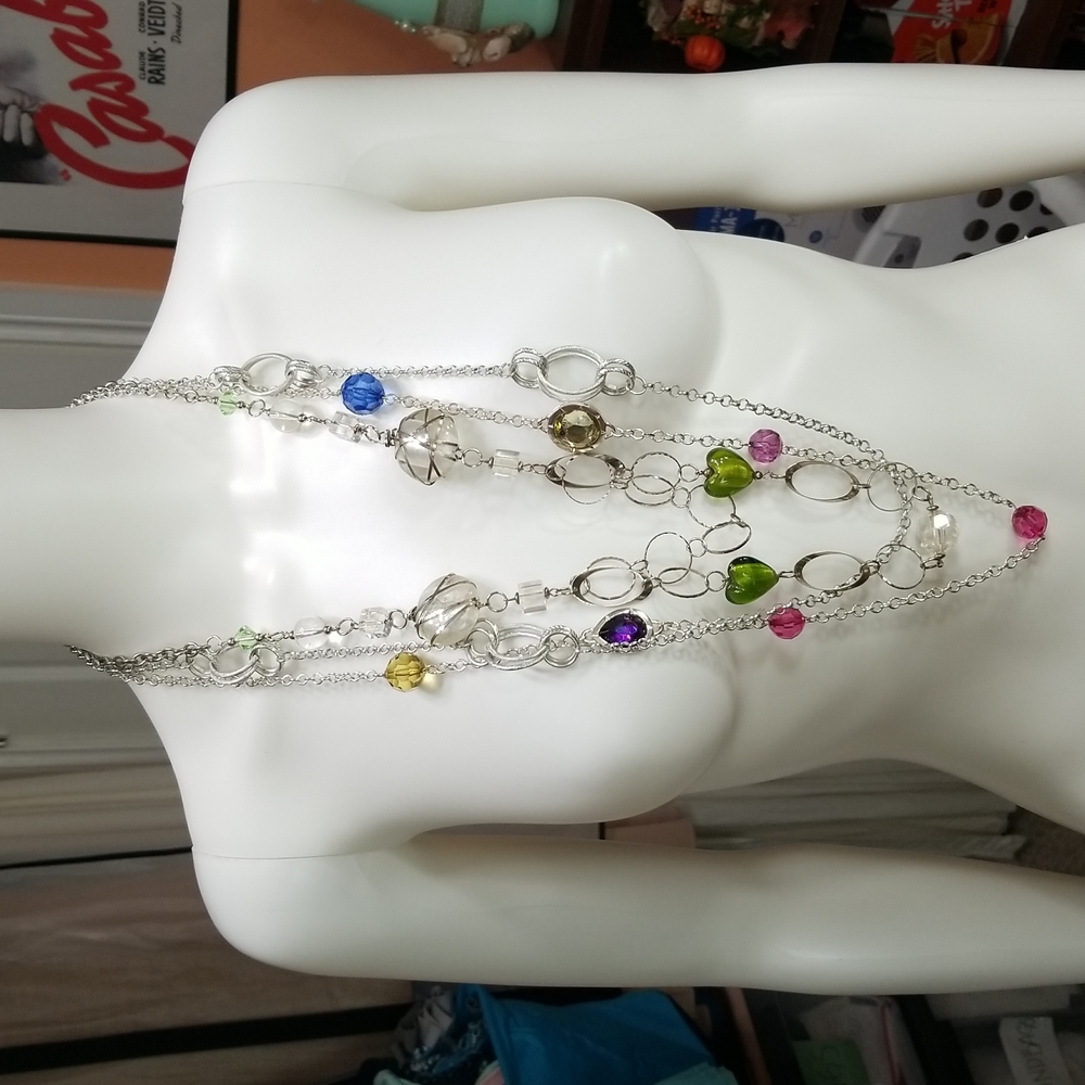 ☀️Chunky Chain Linked Multi Colored Beads Lot of 3 Necklaces